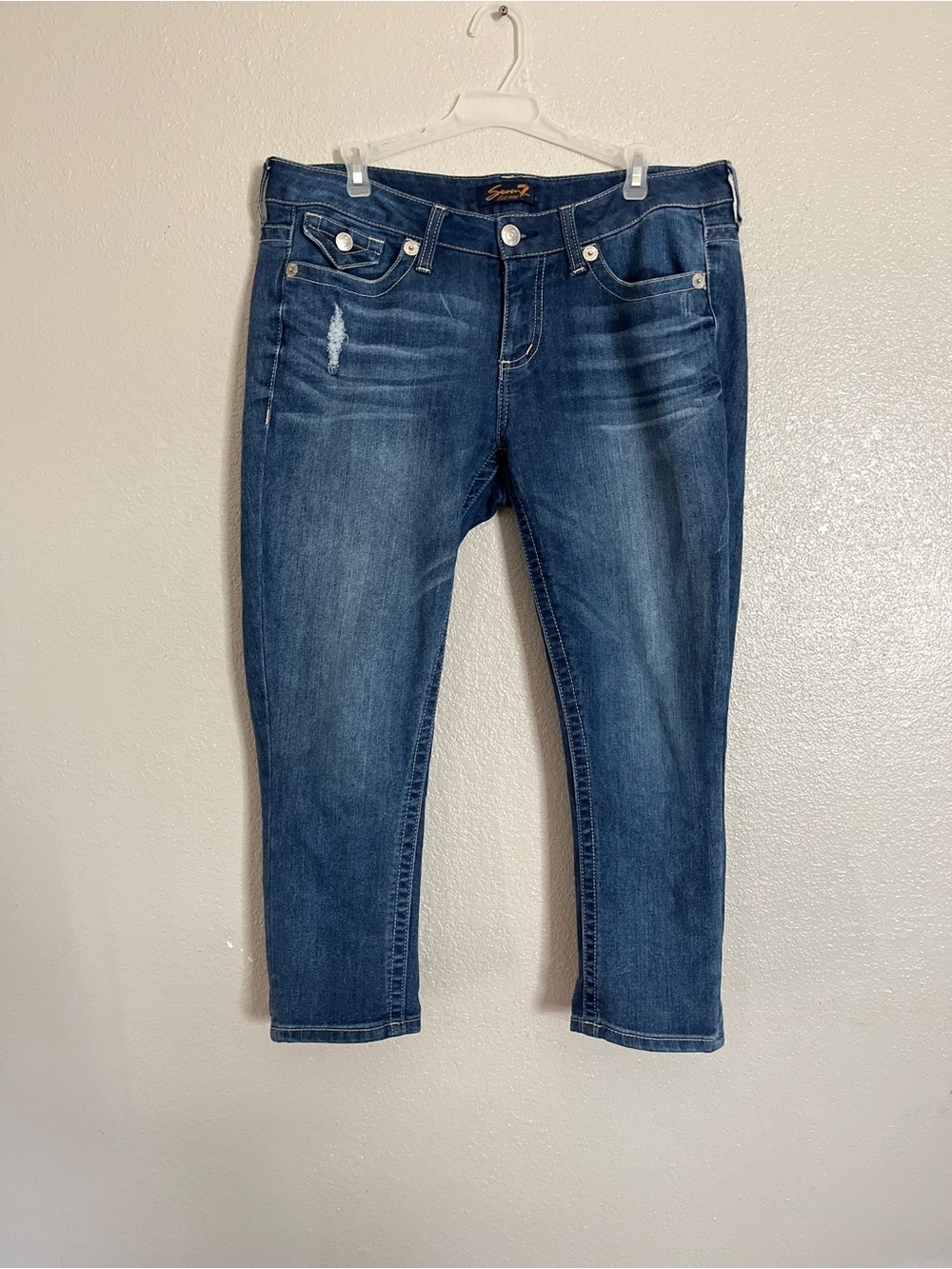 Seven7 Dark Blue Cropped Slim Jeans